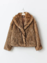 Luxury Brown Women's Fluffy Faux Fur Warm Short Coat Chic Lapel Collar Long Sleeve Furry Jacket Winter 2024 Lady High Streetwear