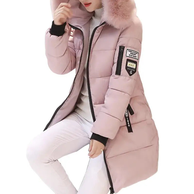 Fashion Women Winter Cotton Coat Parka Thickened Padded Stuffed Hooded Mid Length Warm Zip Up Slim Lady Down Coat Long Overcoat