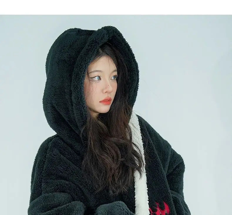 Robe for Women Sleepwear Winter Nightdress Night Wears Warm Pajama One Piece Nightgown Hooded Sleeping Homewear Kawaii Loose