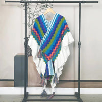 Women Ethnic Style Poncho Capes Ladies Fashion Stripe Colorful Knit Oversized Poncho Wrap Fringed Shawl Bohemian