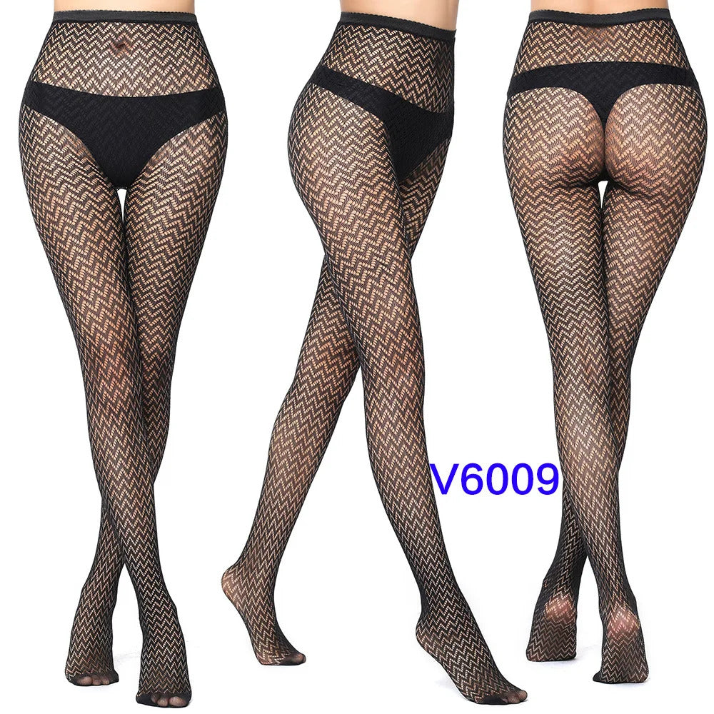 Women Sexy Fishnet Tights Jacquard Weave Seamless Pantyhose Yarns Garter Grid Fish Net Stockings Black Spider Gothic Lace Tights