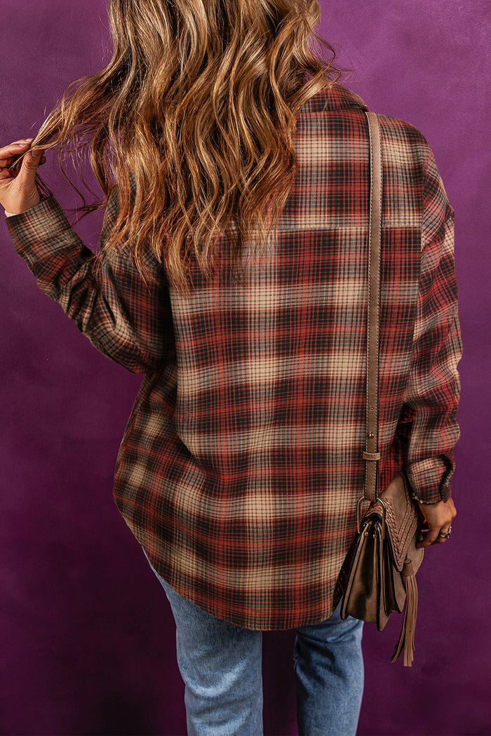 Fiery Red Plaid Zip Up Chest Pocket Shacket