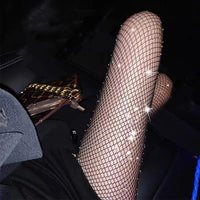 2024 Summer Fishnet Diamond Pantyhose for Women Sexy Fashion Shiny Net Tights Female Slim Rhinestone Mesh Nylon Stockings Tights