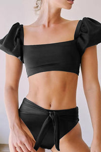 Black Sexy Bubble Sleeves High waisted swimsuits