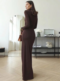 JULISSA MO Sexy High Slit Bandage Women Long Dress Black Turtleneck Long Sleeve Dress Female Winter Slim Elegant Women Clothing