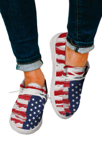 Red Fourth of July Flag Pattern Lace-up Flat Shoes