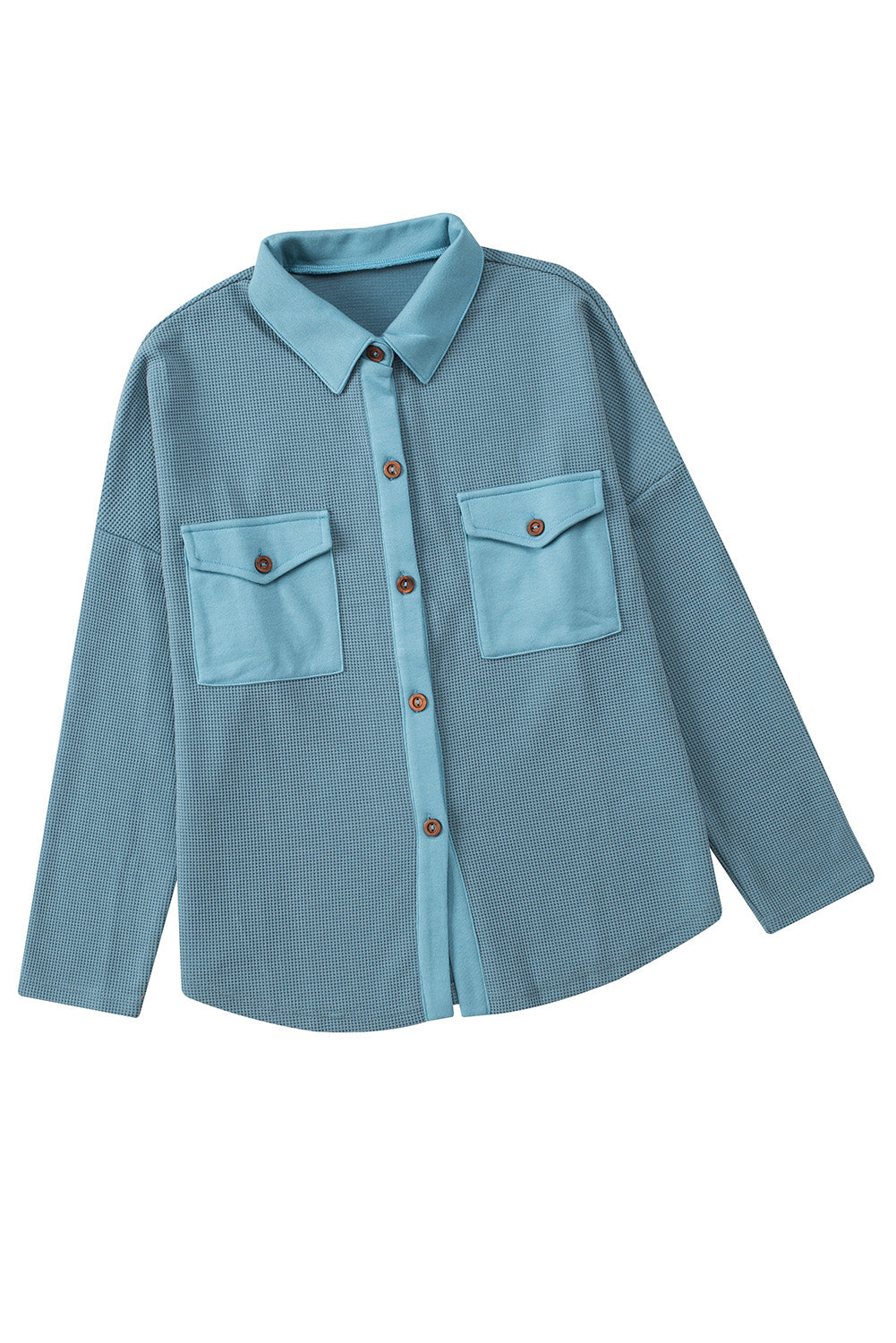 Sky Blue Chest Flap Pockets Waffle Knit Shacket