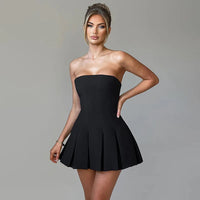 NIDANSSI Black Strapless Backless Evening Party Dress Women Ruffle Robes Elegant Sexy Dress Bodycon Mini Summer Dress Vestidos