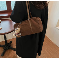 Casual Large Capaci Suede Bag Women 2024 New Autumn and Winter Retro Brown Commuter Shoulder Bag Pillow Bag