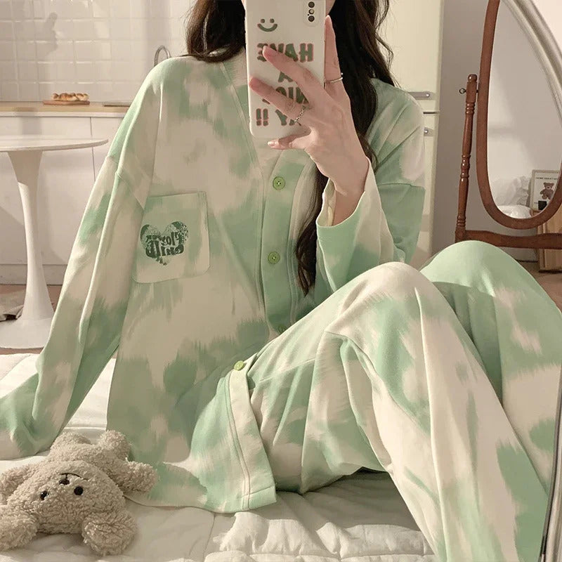 SUKAE Women Autumn Winter New Pajamas Sets Faux Cotton Sleepwear Casual Kimono Pijamas Sets Leisure Lapel Loungewear Homesuits