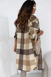 Chestnut Plaid Button-Down Flap Pocket Long Shacket