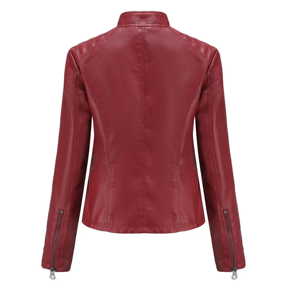 Women's Coat Fashion Trend Simple Autumn Winter Analog Collar Zipper PU Leather Motorcycle Jacket for Women