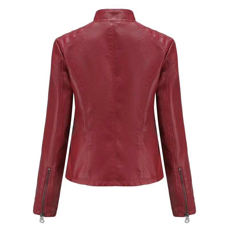 Women's Coat Fashion Trend Simple Autumn Winter Analog Collar Zipper PU Leather Motorcycle Jacket for Women