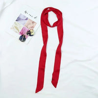 5X190CM Women Narrow Long Scarf Solid Color Chiffon Red Tie Black Bag Ribbon Headband Choker Streamer Lady Accessories