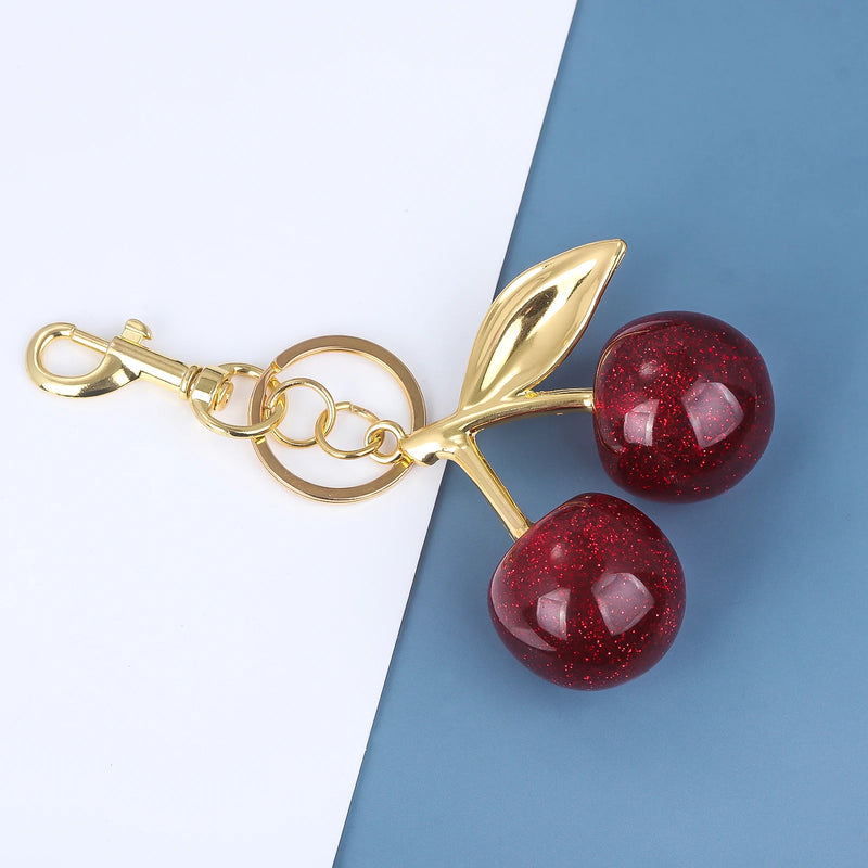 Fashion Delicious Red Cherry Keychain Summer Fruits Cherries Pendant Keyring For Women Men Jewelry Bag Key Accessories Gift