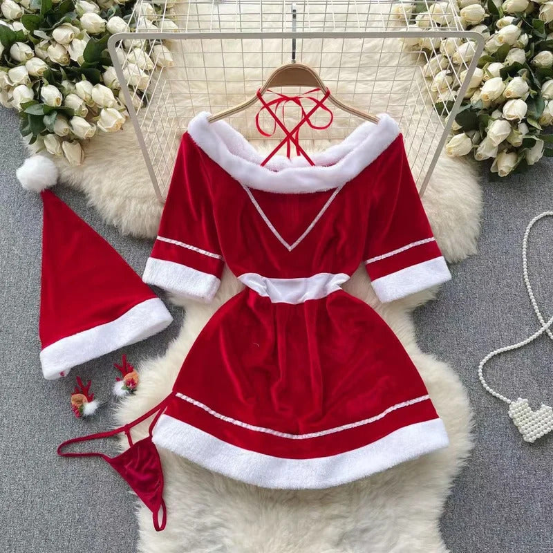 New in Christmas Dress Women's Secret Clothes Sexy Slim Red Short Dress Pajama Erotic Lingerie Winter Hotsweet Bodycon Nightwear