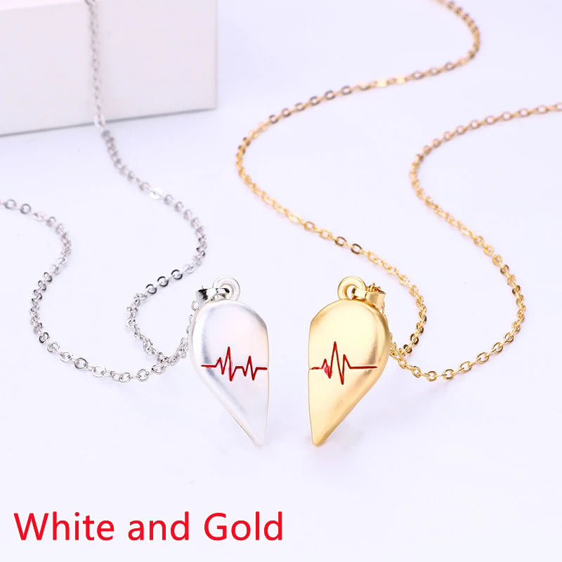 Good Simple Quality Couple Pendant Necklace Electrocardiogram,Magnetic Heart,Pendant Splicing Necklace Valentine's Day Gift