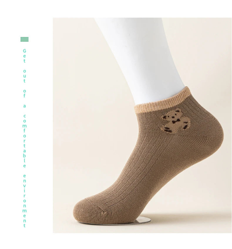 4/5/6/8 Pairs of Cute Teddy Bear Short Socks with Shallow Mouthed Spring and Summer Casual Matching Short Tube Boat Socks