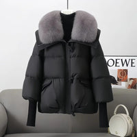 Women's Cotton Coat,Spliced Jacket,Korean Parkas,Female Clothing,Fur Collar,Winter,New