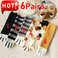 6 pairs Woman socks Set Cartoon Cute 3D Dog Cat Paw Pattern Winter Female Fleece Warm Home Floor Sleeping Thick Socks Wholesale