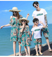 Family Matching Outfits 2022 Summer Beach Mother Daughter Floral Dresses Dad Son Cotton T-shirt & Shorts Couple Outfit Seaside