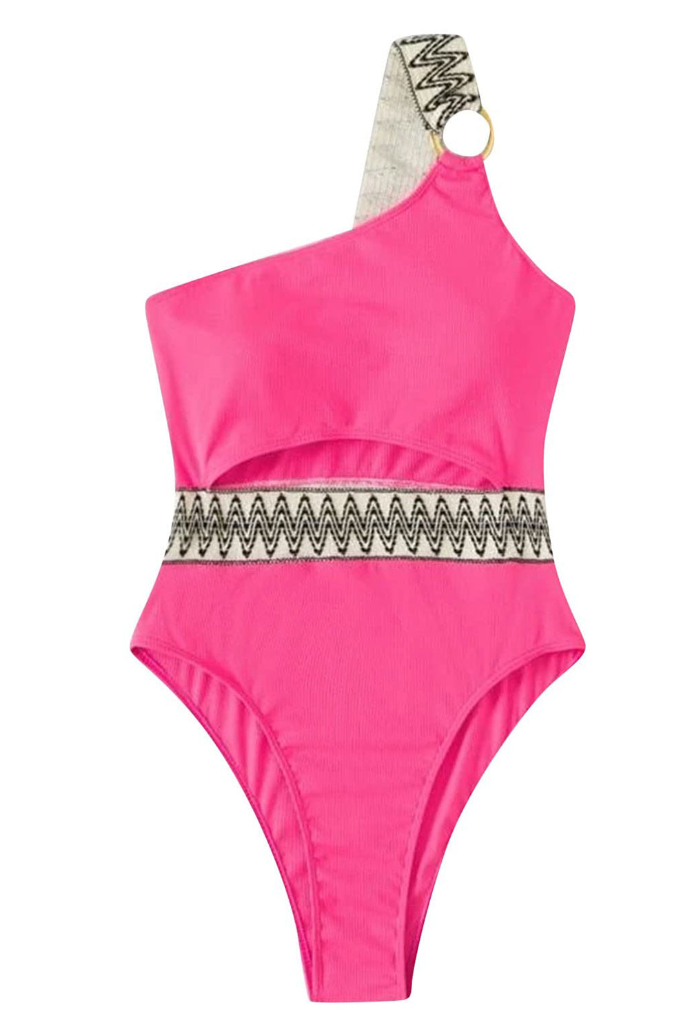 Bright Pink Contrast Trim Cut out One Shoulder One Piece Swimsuit