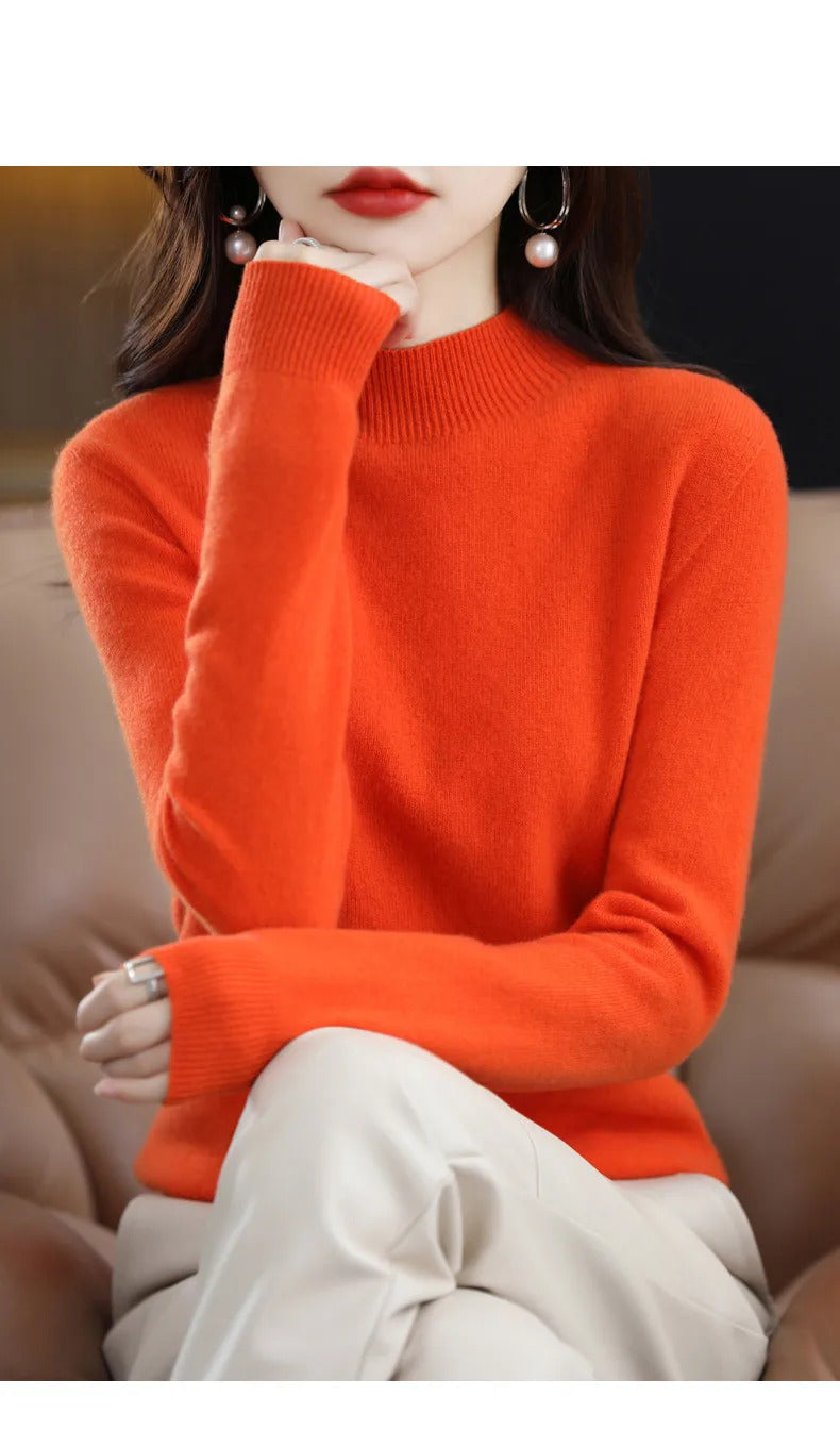 100% Pure Wool Half-neck Pullover In Autumn And Winter New Cashmere Sweater Women's Casual Knit Top Women's Coat 19 Colors