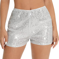 Women Sequin Shorts Elastic High Waist Sparkly Glitter Straight Short Pants Sexy Club Hot Pants Summer Streetwear