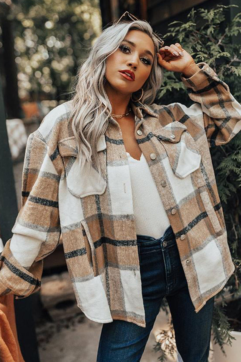 Button-up Pocket Long Sleeve Plaid Shacket