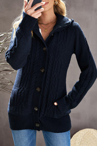 Navy Blue Long Sleeve Button-up Hooded Cardigans