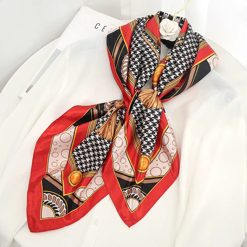 Luxury Brand Silk Satin Square Scarf Women Hijab Bandana Muslim Headscarves Shawl Wrap Ladies Headband Neckerchief Foulard 90cm