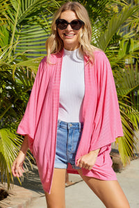 Pink Open Front Kimono Sleeves Knit Cardigan