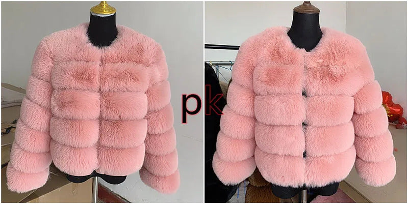 Women's Fashion faux fur coat super hot Autumn Winter women short Faux fox fur fluffy jacket high quality 7xl Ladies furry coats