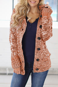 Orange Long Sleeve Button-up Hooded Cardigans