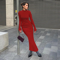 TARUXY Half Turtleneck Long Sleeves Maxi Dress Fashion Office Lady Clothing Back Slit Gown Dress Female Solid Streetwear Autumn