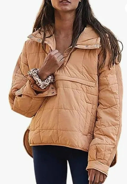 Autumn Winter Solid Color Padded Jacket For Women Fashion Pockets Long Sleeves Hooded Pullovers Japanese And Korean Casual Coats