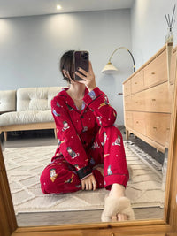 100% Cotton Pajamas for Women Loose Cartoon Long Sleeve Pants Loungewear Women 2 Piece Set Pj Women Outfit Sleepwear Set Pijamas