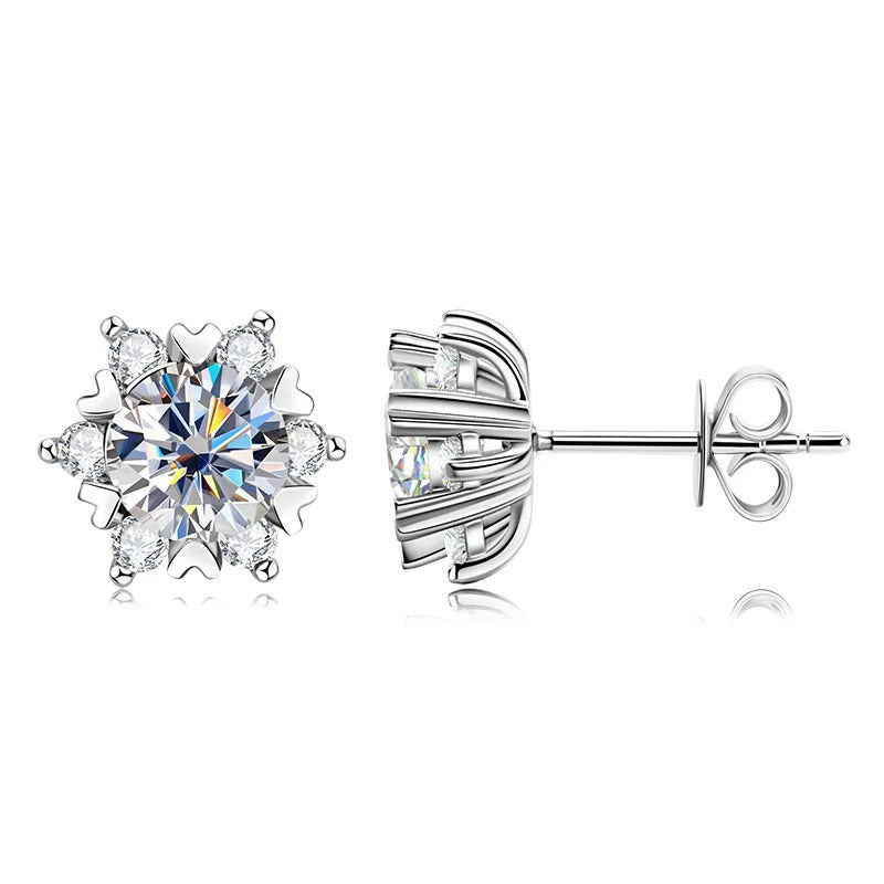 S925 silver moissanite snowflake earrings for women, fashionable and classic 6-claw design as a Valentine's Day gift for friends