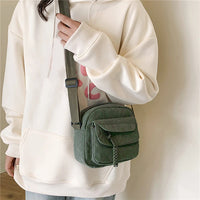 Corduroy Women's Small Shoulder Bag Teenager Girl Crossbody Bag Bolsa Cute Tote Student Street Korean Harajuku Messenger Bags