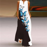 Women's summer Boho vintage maxi dress Women's pocket loose casual print A-line dresses