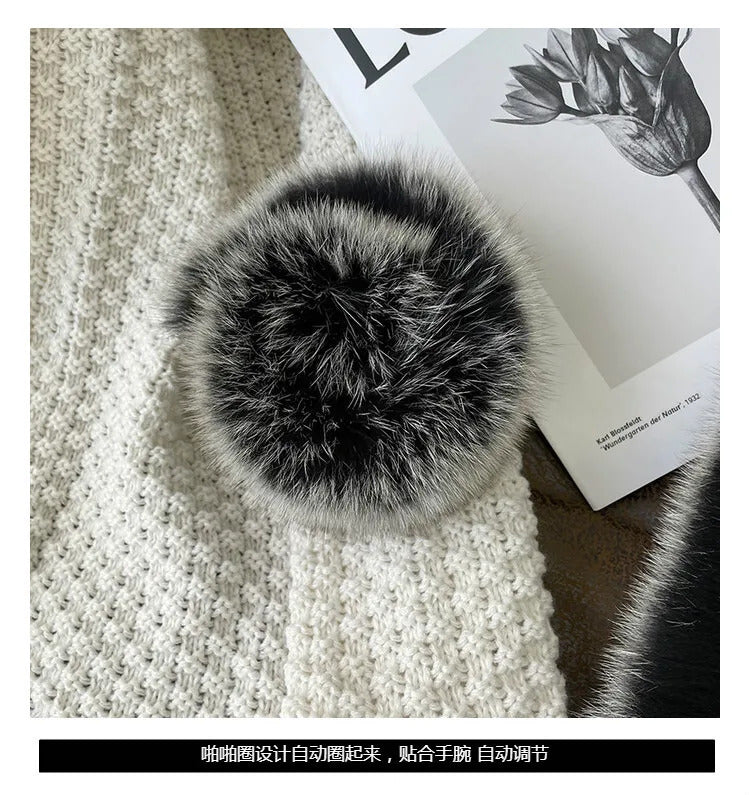 Natural Fox Fur Cuffs Wrist Arm Warmer Women Jacket Coat Sleeve Fur Triming Ladies Bracelet Real Fur Wristand Glove Snap Ring