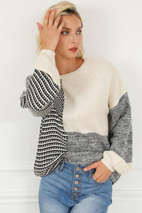 Black Neutral Colorblock Tie Back Sweater