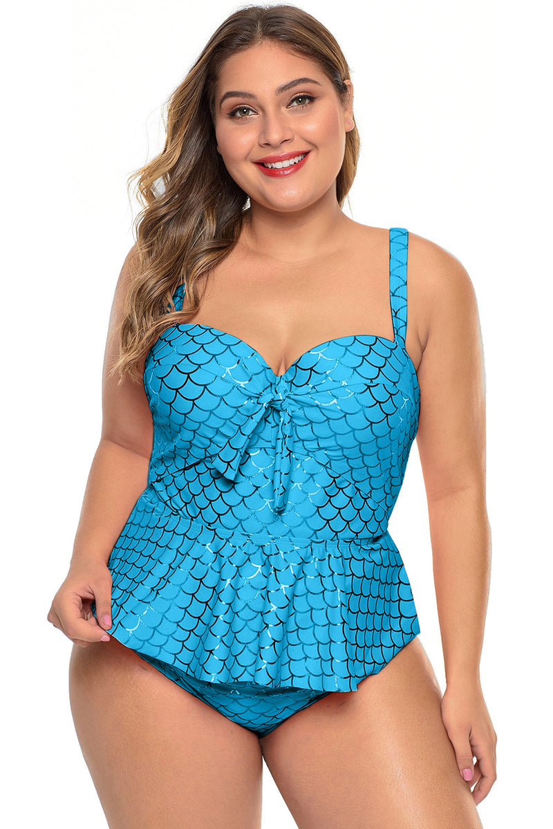 Pink Plus Size Halter Neck Peplum Tankini