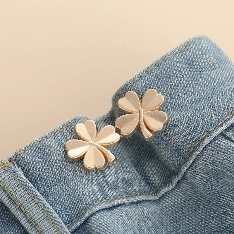 Cute Four-leaf Clover Waist Buckle Removable Nail-free Metal Jeans Pants Clips Buttons Pins DIY Waist Tightener Clothing Buckles