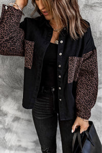 White Contrast Leopard Denim Jacket