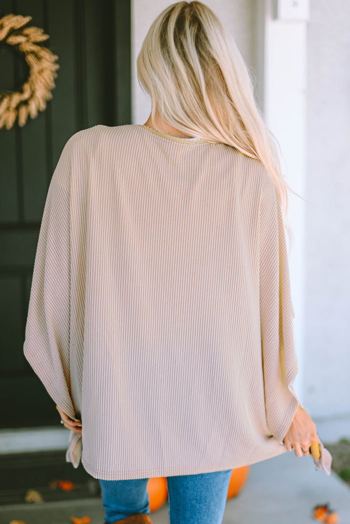 Apricot Lace Trim Ribbed Oversize Kimono