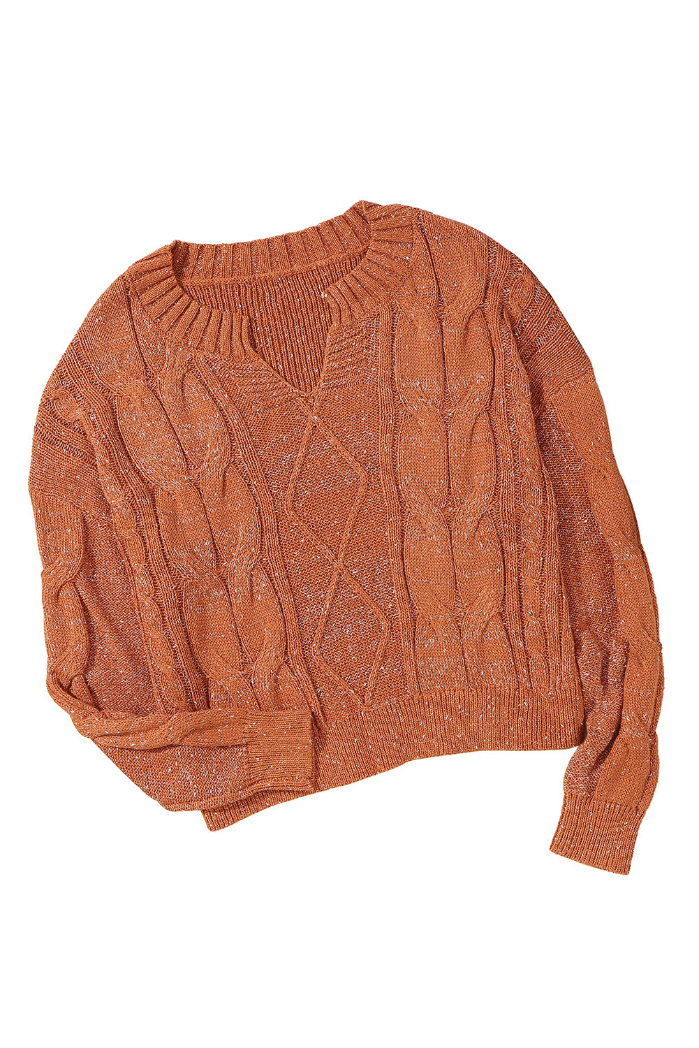 Brown Loose Fit Knit V Neck Cropped Sweater