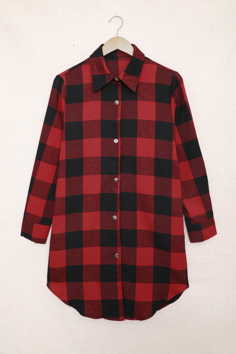 Blue Turn-down Collar Plaid Shirt Jacket