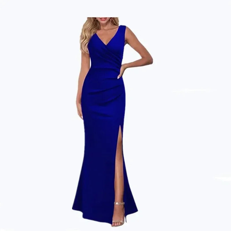 Women's V-neck Sleeveless Maxi Dress Summer Party Dance Slim Side Slit Evening Dress Sexy Backless Elegant Long Dress Partywear