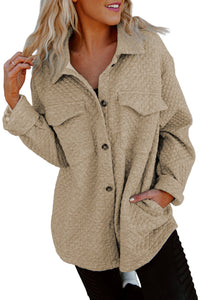 Khaki Retro Quilted Flap Pocket Button Shacket